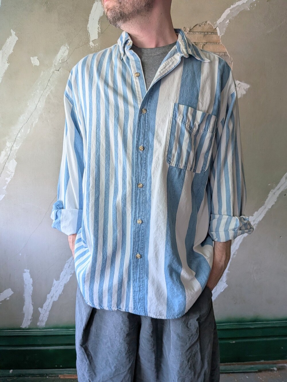 Vintage Blue And White Striped Button Down